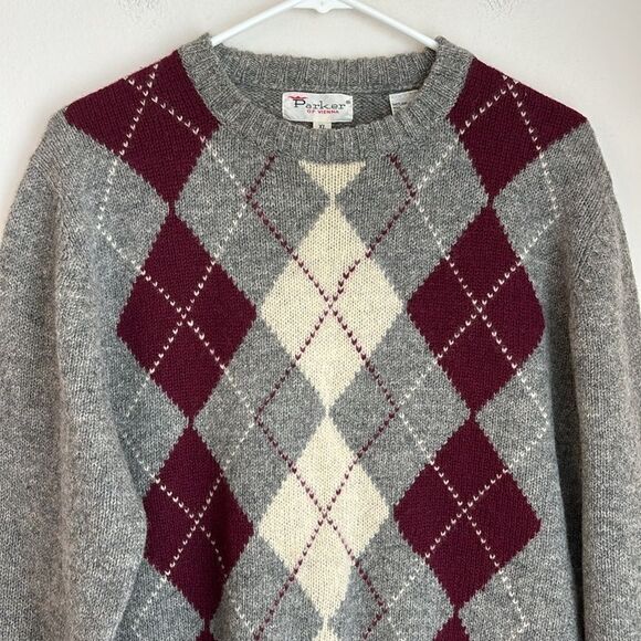 Parker of Vienna Vintage men’s 100% Shetland wool argyle preppy knit sweater XL - Picture 2 of 8